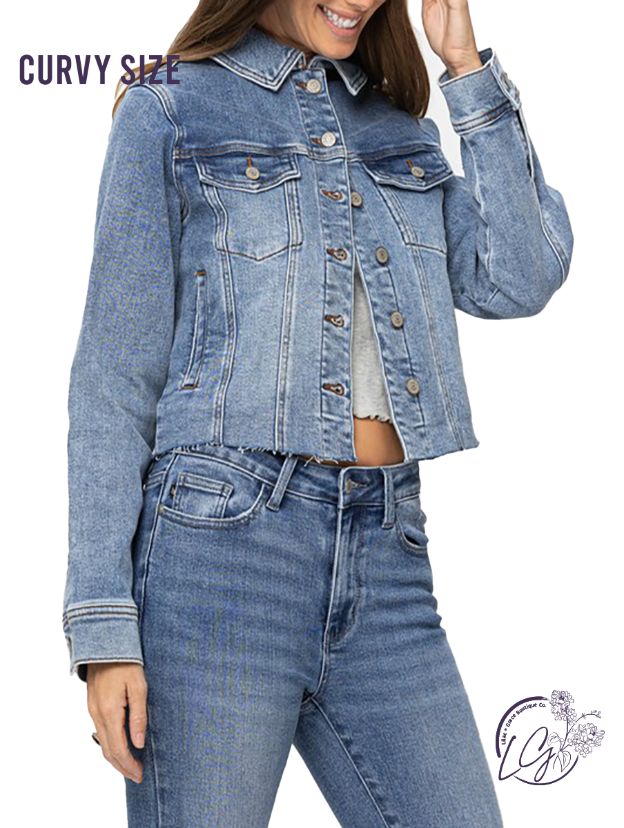 Curvy Aubree Denim Jacket w/ Howdy Embroidery by Judy Blue