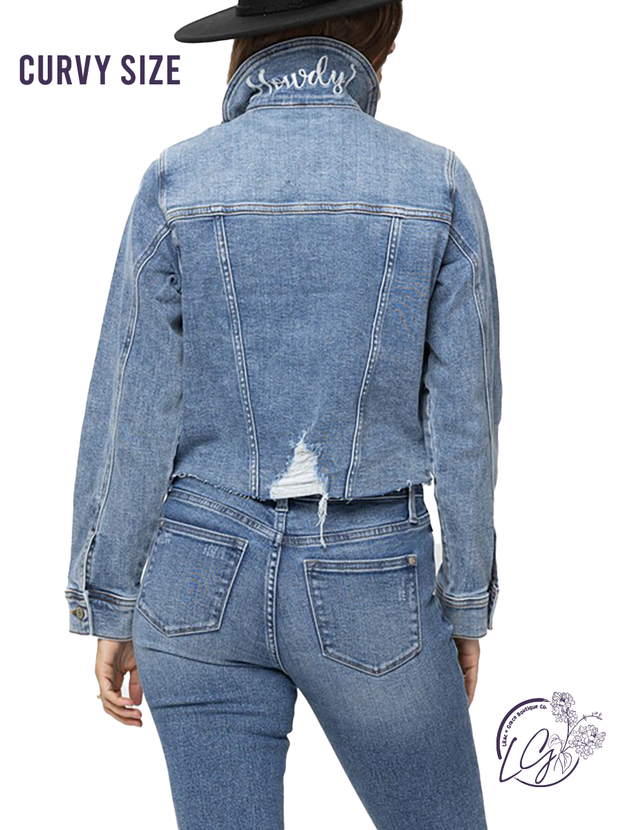 Curvy Aubree Denim Jacket w/ Howdy Embroidery by Judy Blue