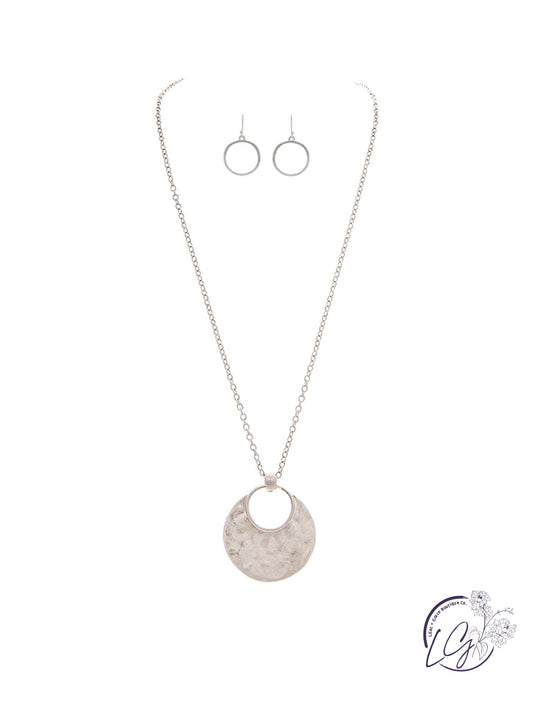 Silver Crescent Drop Necklace Set