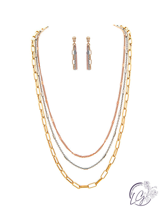 Multi Three Row Chain-link Necklace Set