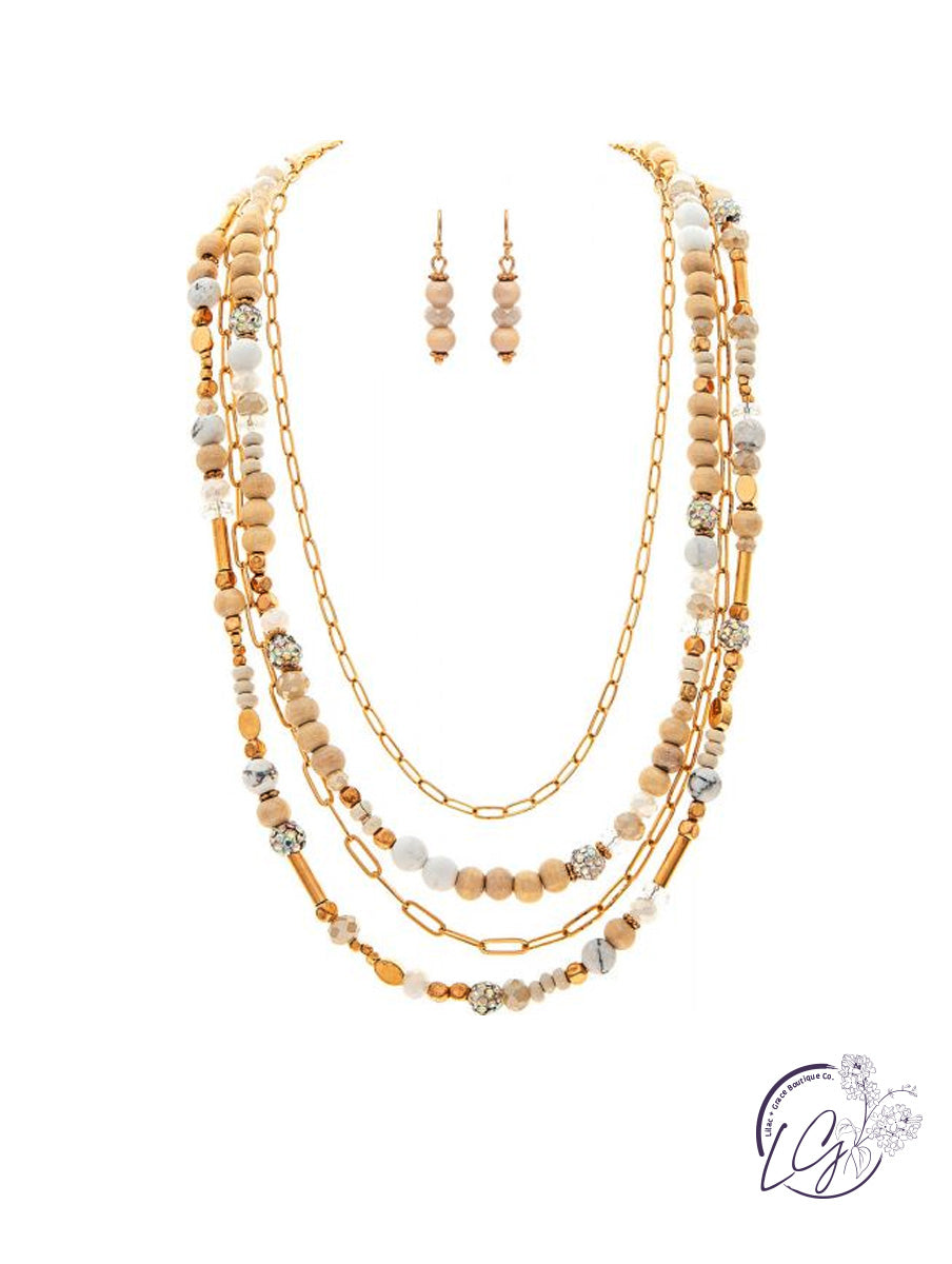 Gold Chain White Stone Necklace Set