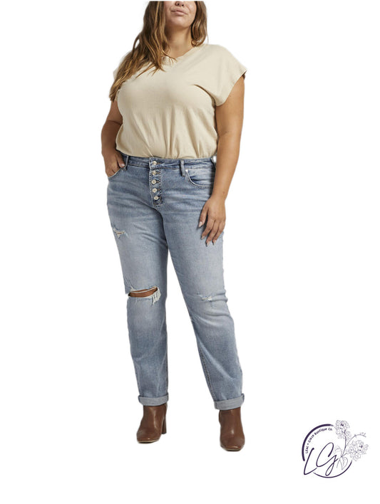 Curvy Boyfriend Mid-Rise Button Fy by Silver Jeans