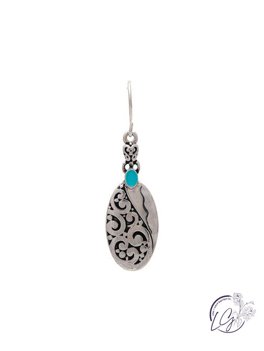 Silver Turquoise Etched Filigree Earrings