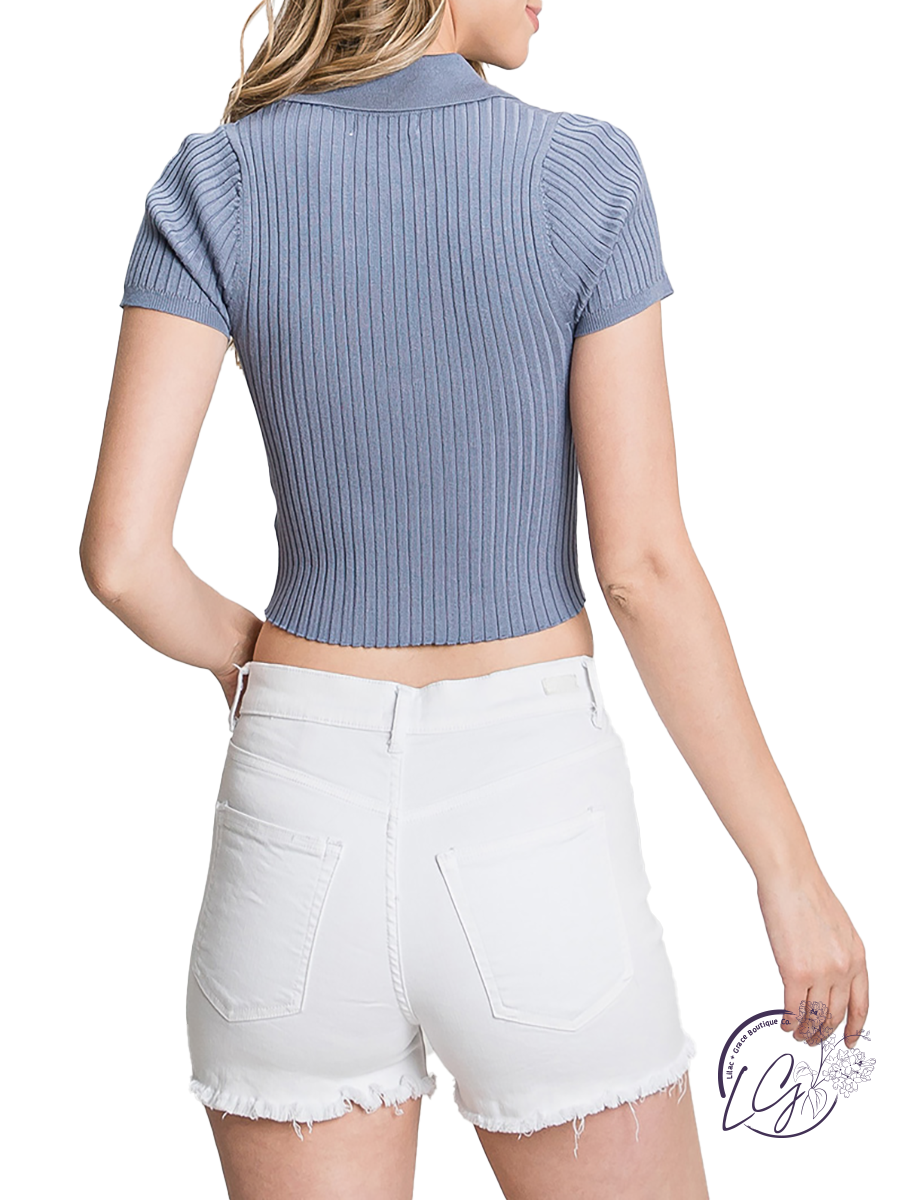 Loving Myself Ribbed Collared Crop Top