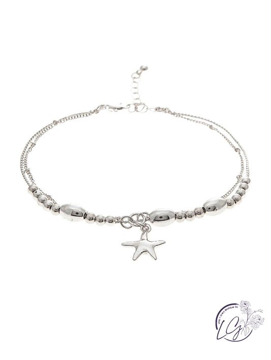 Silver Starfish Chain Accent Anklet