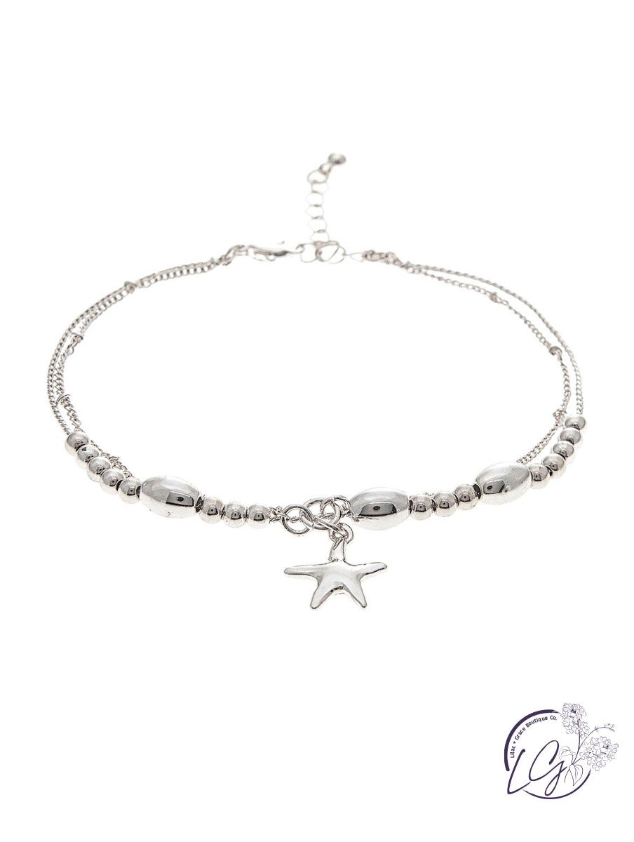 Silver Starfish Chain Accent Anklet