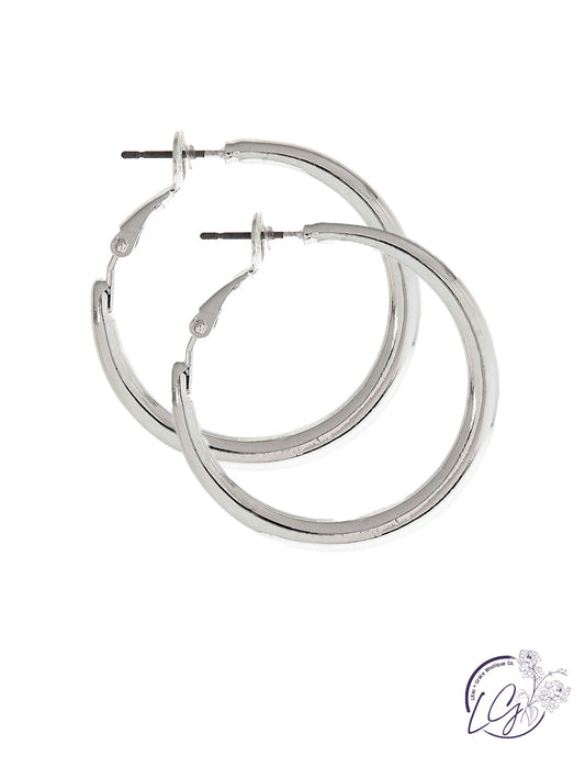 Silver Round 1 5/16" Hoop Earring