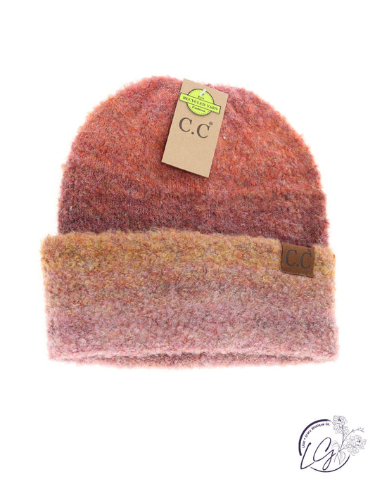 Multi-Colored Slouchy Mohair Cuffed CC Beanie