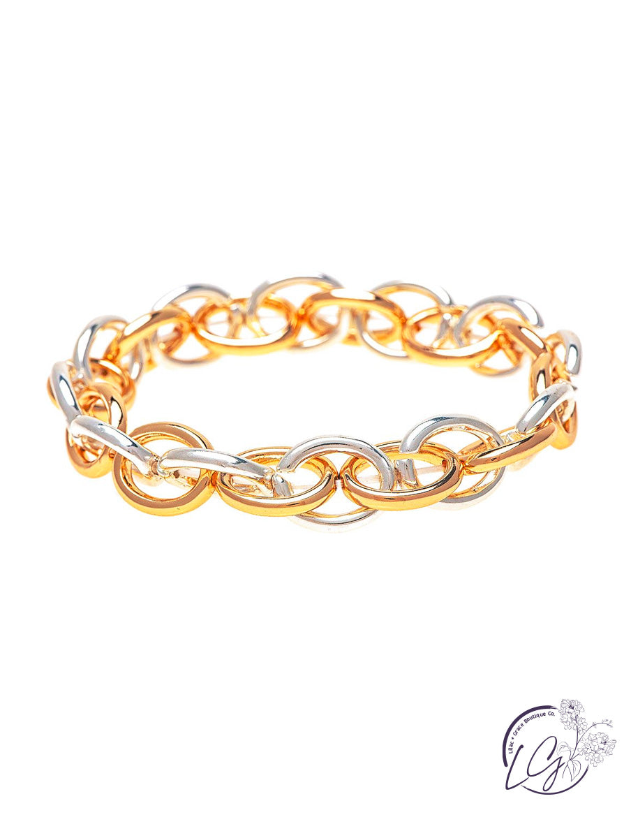 Two Tone Linked Ovals Stretch Bracelet