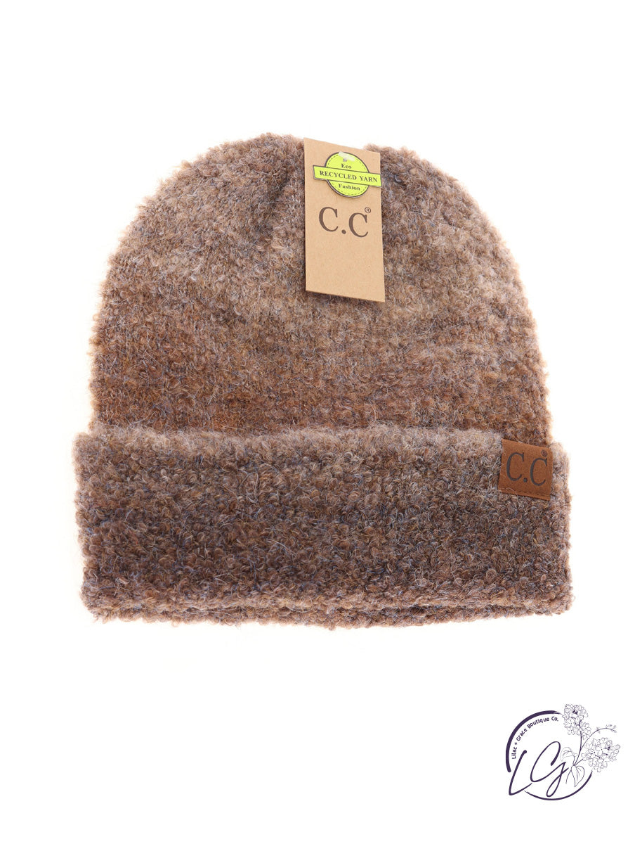 Multi-Colored Slouchy Mohair Cuffed CC Beanie