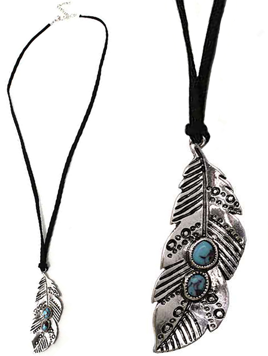 Burnish Silver Feather Necklace