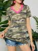 Camo V-neck Tee with Neon Stripe