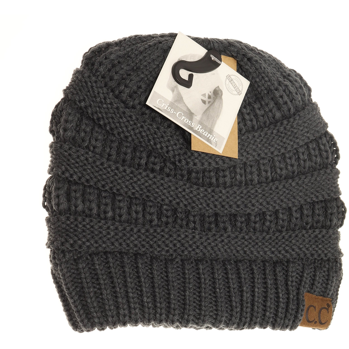 Criss Cross Knit Beanie in Dark Grey