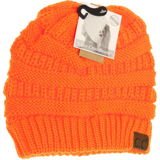 Criss Cross Knit Beanie in Neon Orange