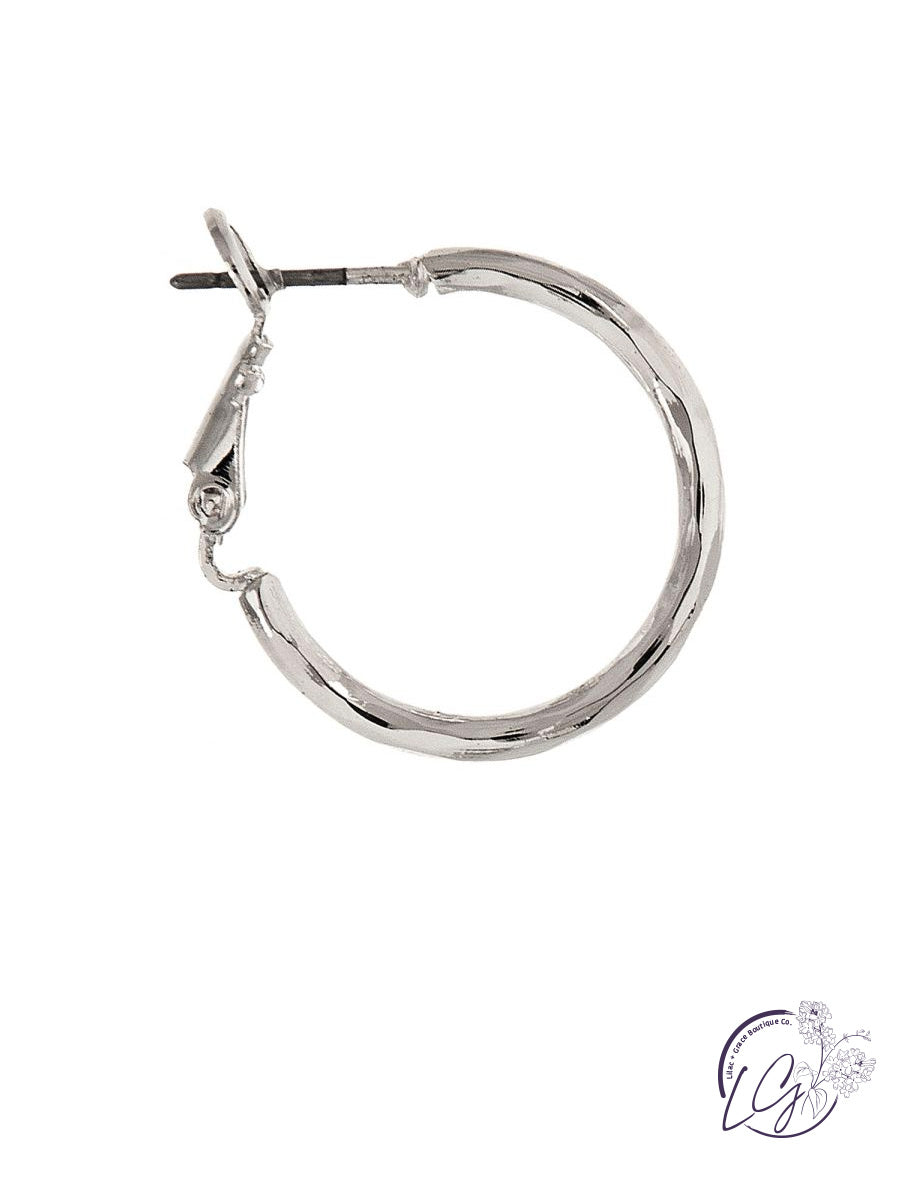 Small Silver Hammered Hoop