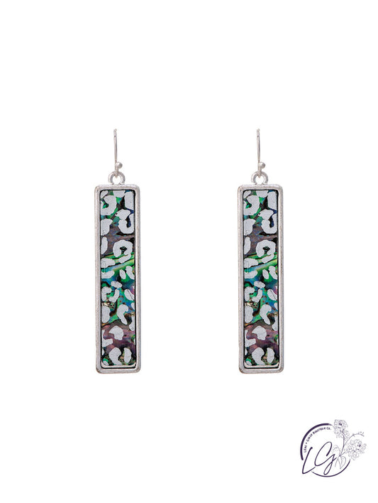 Silver Abalone Illusion Print Bar Earrings