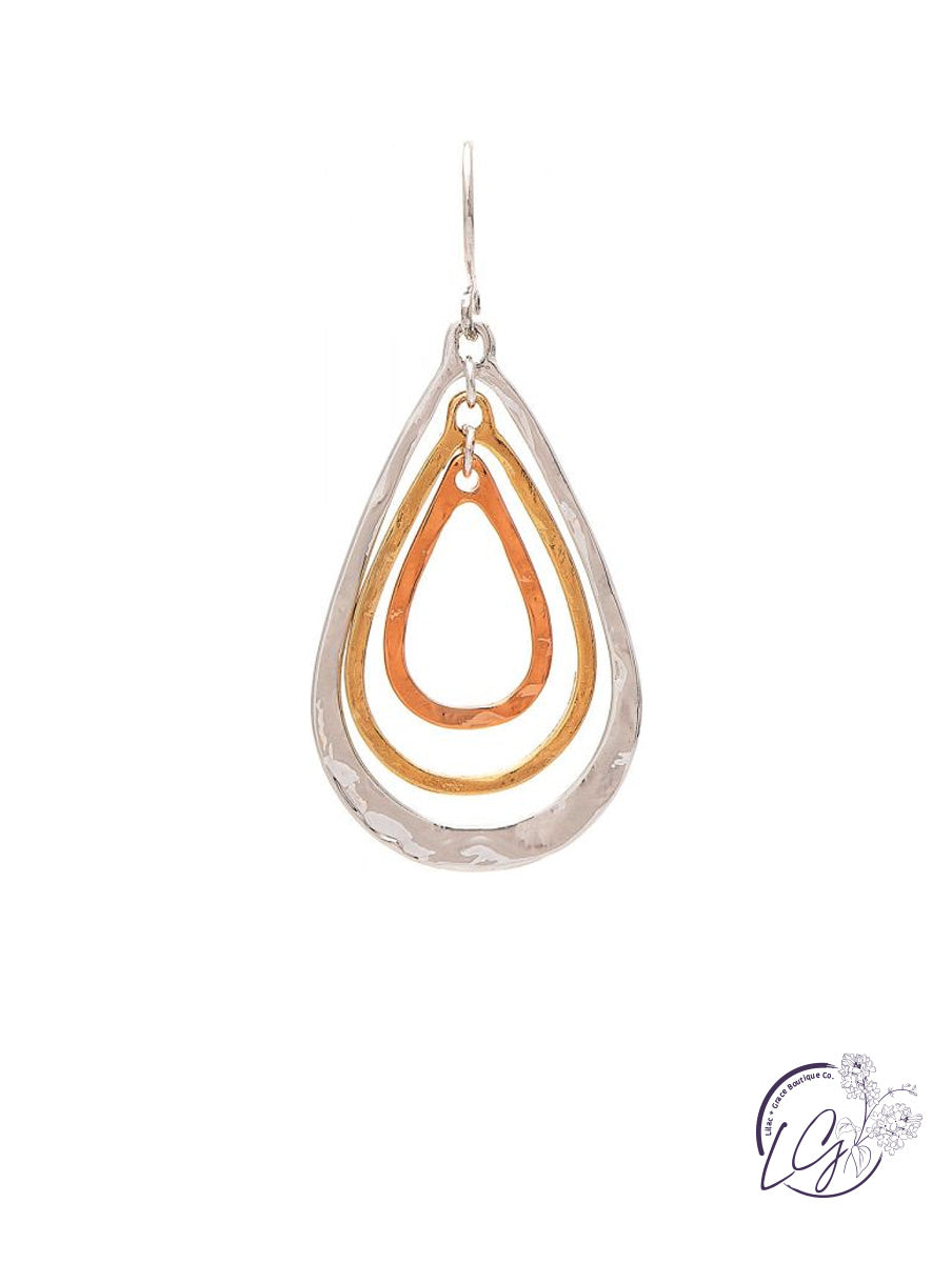 Multimetal Triple Spin Teardrop Earring