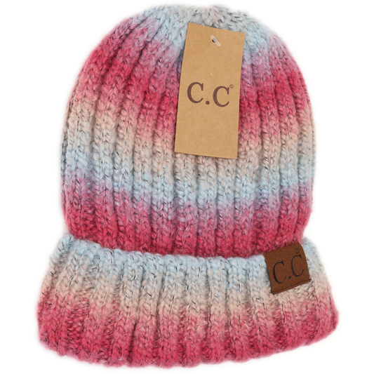 Fuzzy Lined Ombre Knit Cuff Beanie in Mauve