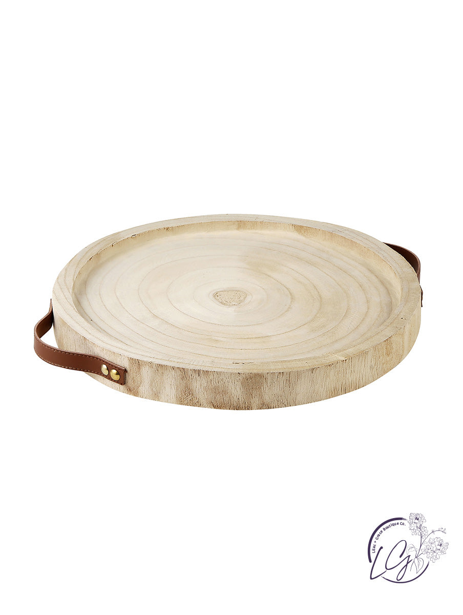 PAULOWNIA + LEATHER TRAY - NATURAL