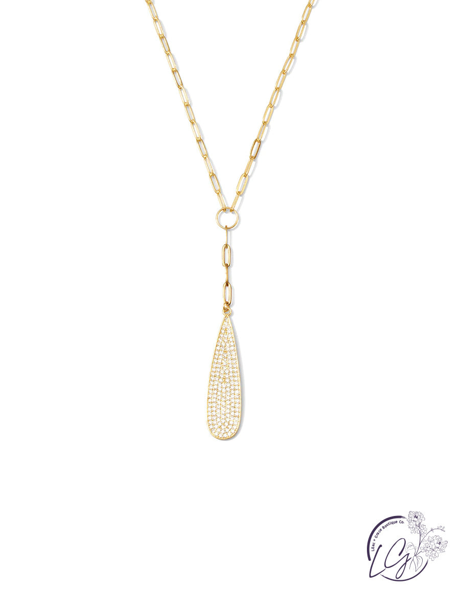 Pave Teardrop Y Necklace