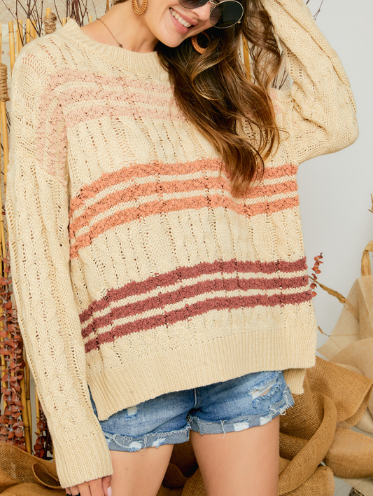 Great Effort Striped Cable Knit Sweater