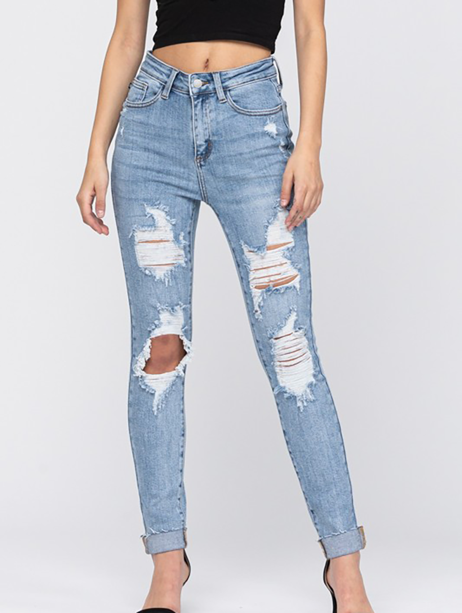 Curvy Kenzie Distressed High Waisted Skinny Jean By Judy Blue Denim