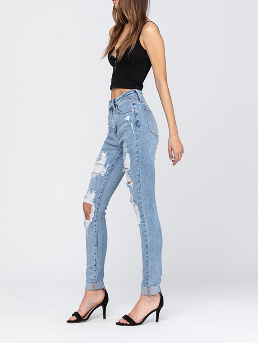 Kenzie Distressed High Waisted Skinny Jean By Judy Blue Denim