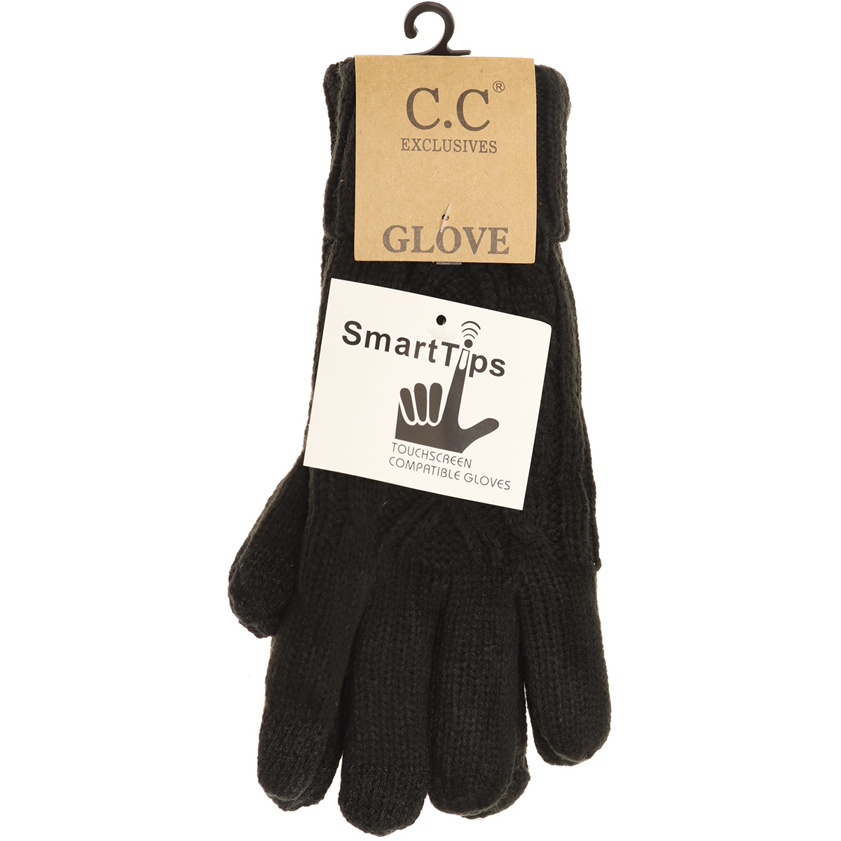 Lined Cable Knit Gloves in Black