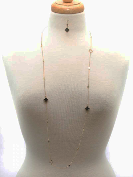 Modern Long Necklace with Earrings in Dark Green