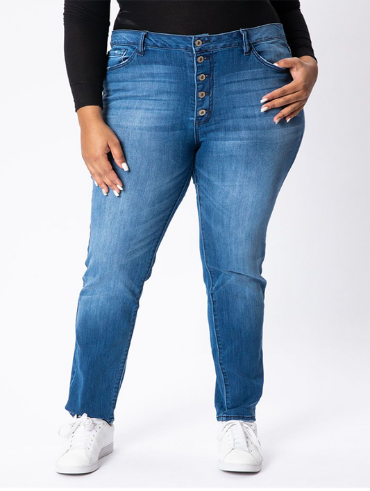 Curvy Molly High-Rise Medium Wash Button Fly Skinny By KanCan