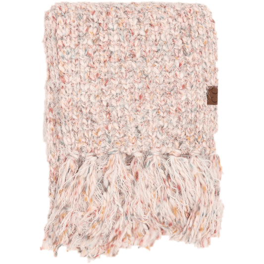 Multi Color Feather Knit Scarf in Ivory