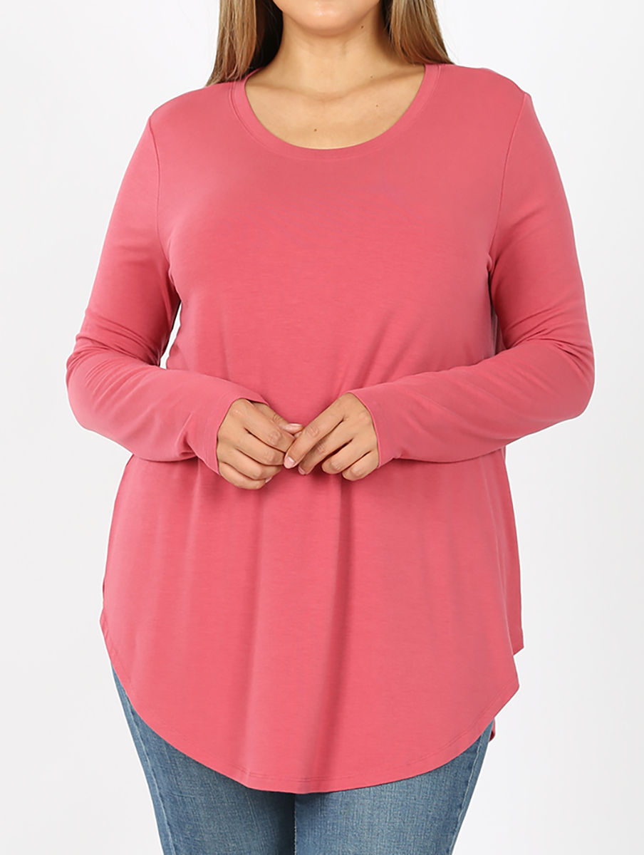 Curvy Must Have Scoop Neck Long Sleeve