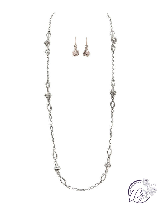 Silver Love Knot Long Necklace Set