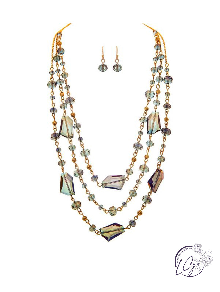 Gold Purple Peacock Abstract Bead Necklace Set