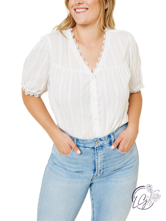 Curvy Lace Embrace Button-Up Top