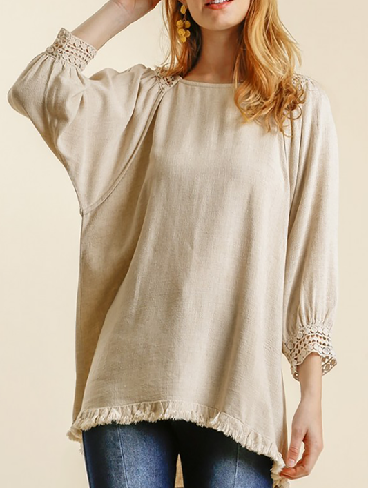 One Call Away Linen Top in Oatmeal