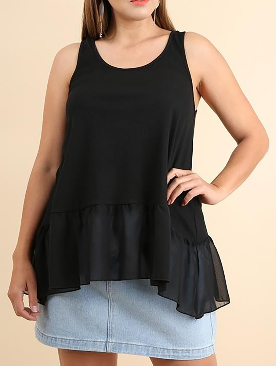 Curvy Ruffled Up Ribbed Tank Top