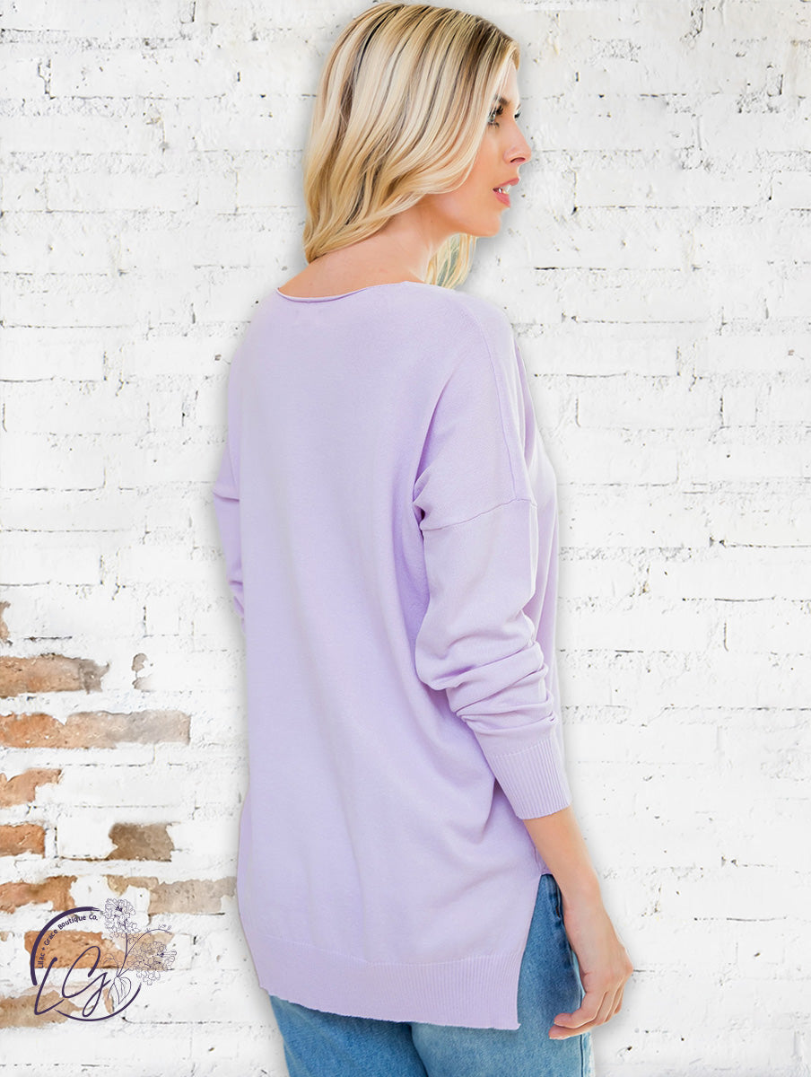 Daydreamer V-Neck Sweater in Lavender