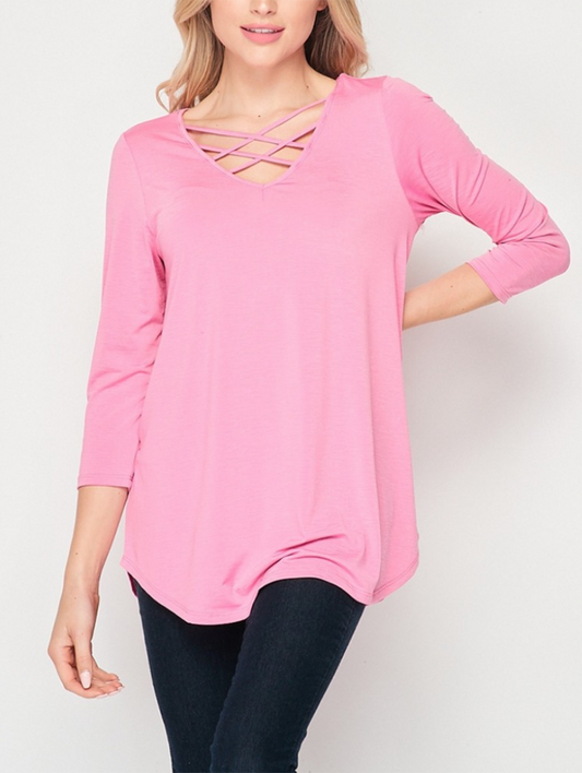 Watermelon Sugar 3/4 Sleeve Top in Pink