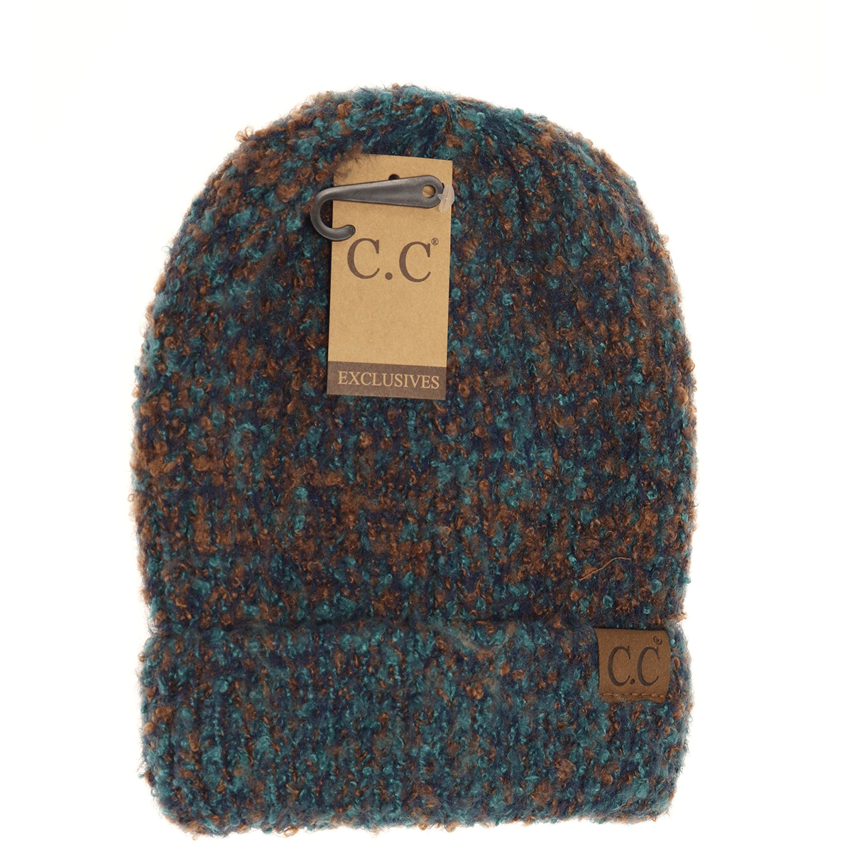 Soft Boucle Knit Cuff CC Beanie in Teal