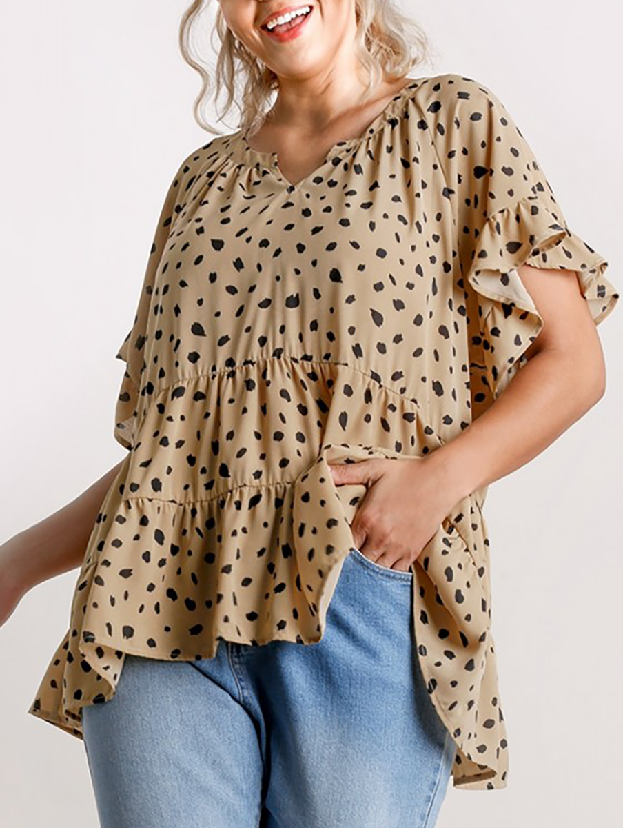 Curvy Spotted the One Babydoll Blouse in Mustard