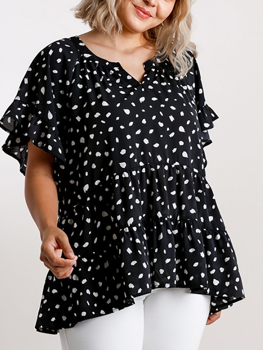 Curvy Spotted the One Babydoll Blouse in Black