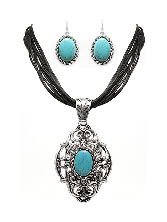 Western Turquoise Pendant Necklace Set