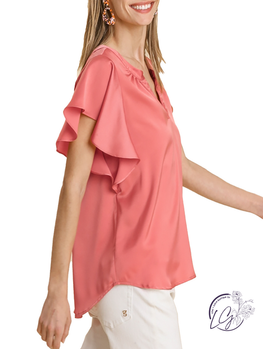 (Sale) Let's Later Satin Short Sleeve Blouse