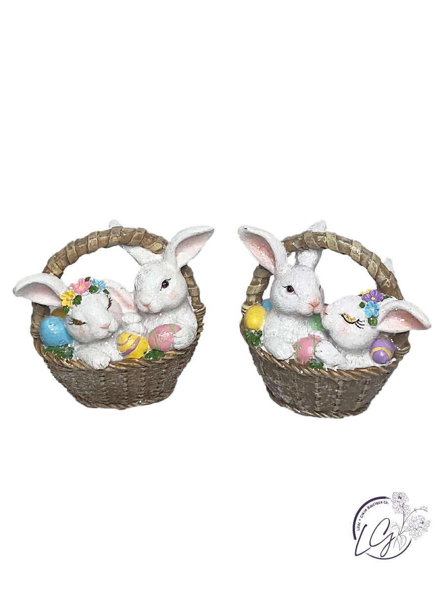 Bunny Couple Egg Basket Tabletop