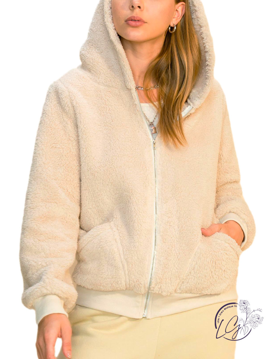 Reaching Out Zip Up Hooded Teddy Jacket