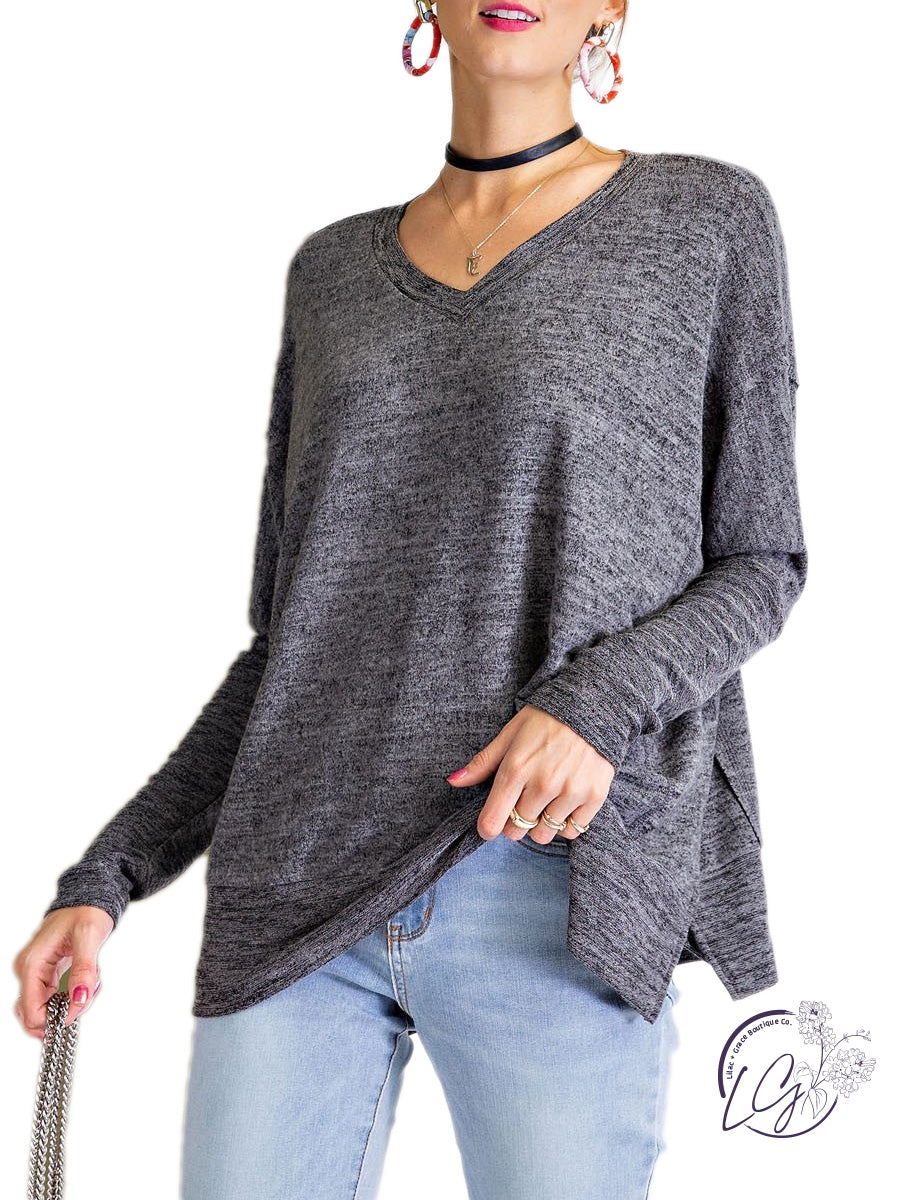 Weekends Are For Adventure Brushed Knit Loose  Fit Top