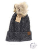 Soft Cuff Cable Knit Fur Pom CC Beanie