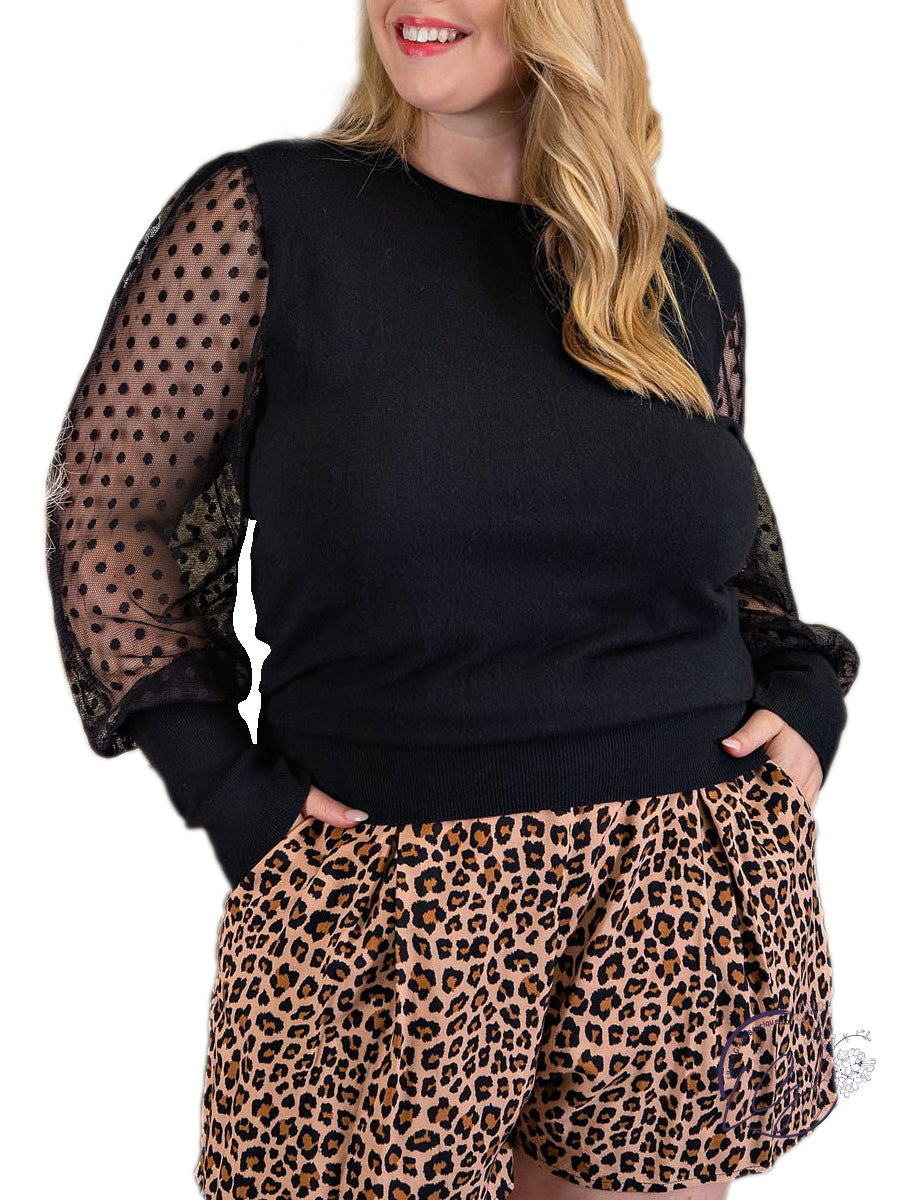 Curvy Going Off Mesh Polka Dot Long Sleeve