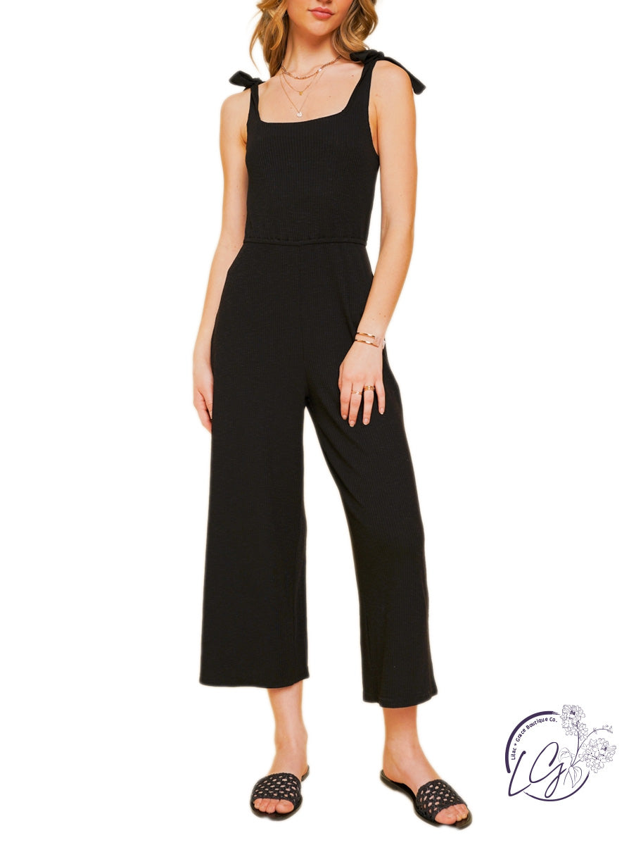 Maybe Now Ribbed Tie Shoulder Jumpsuit